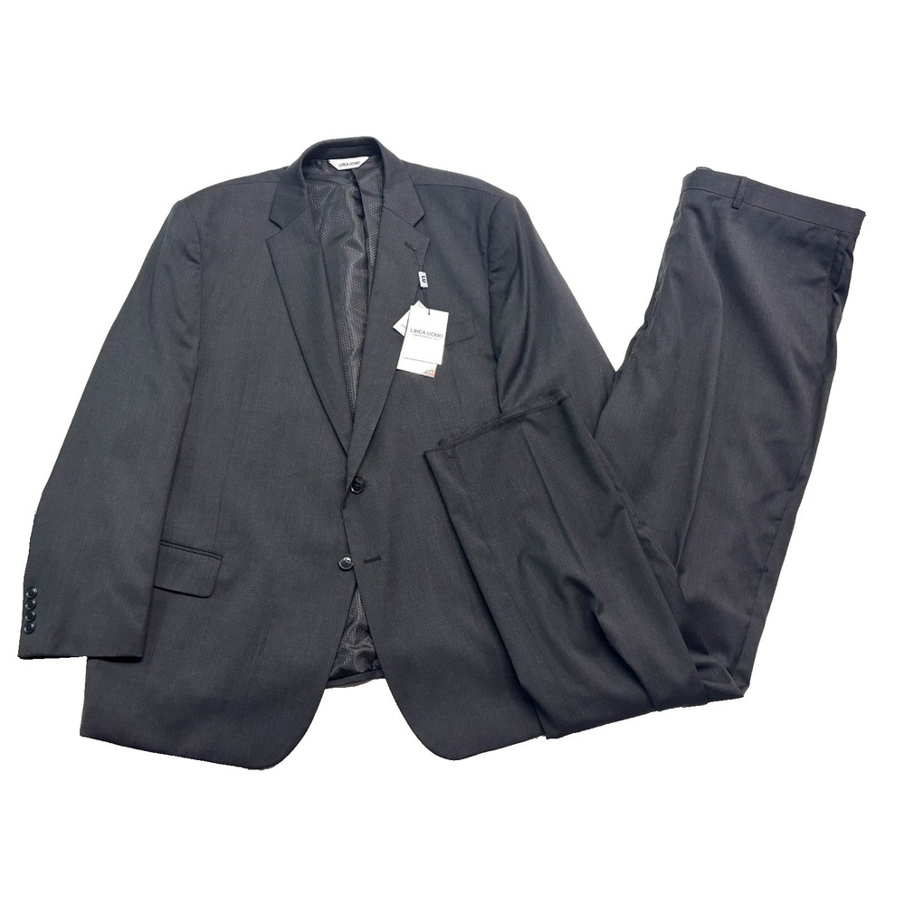 NEW Linea Uomo 48R 46W Charcoal 2pc Pant Suit Performance Stretch Wool Mens